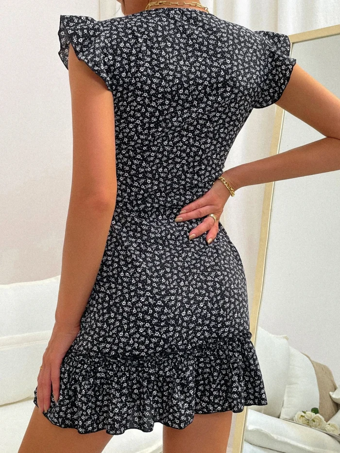 Chiquease Plunging Neck Ruffle Hem Ditsy Floral Dress - Image 2