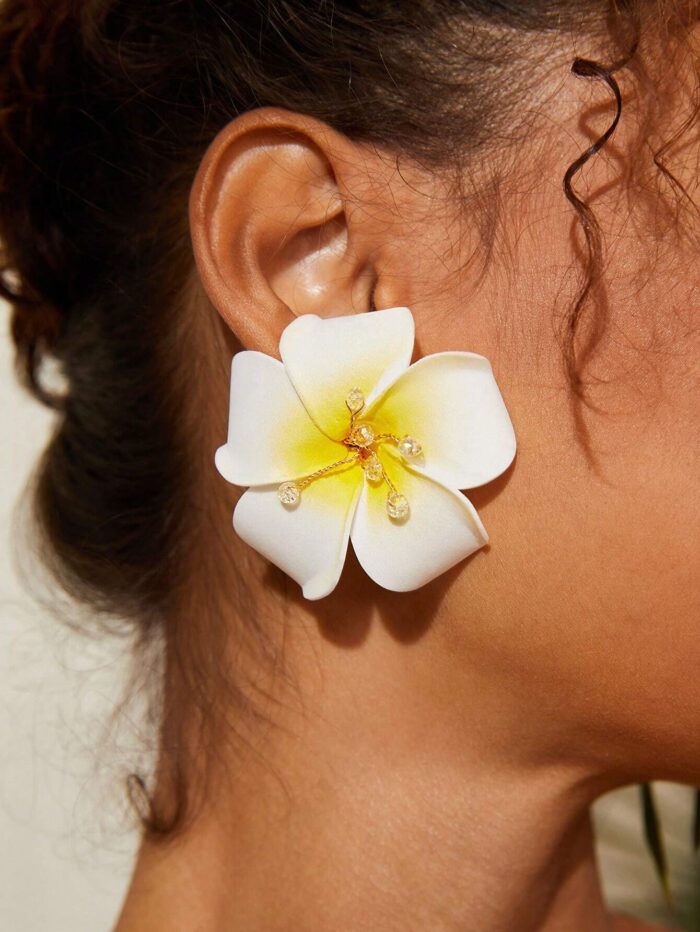 SHEIN VCAY 1pair Bohemian Flower & Crystal Earrings - Image 2