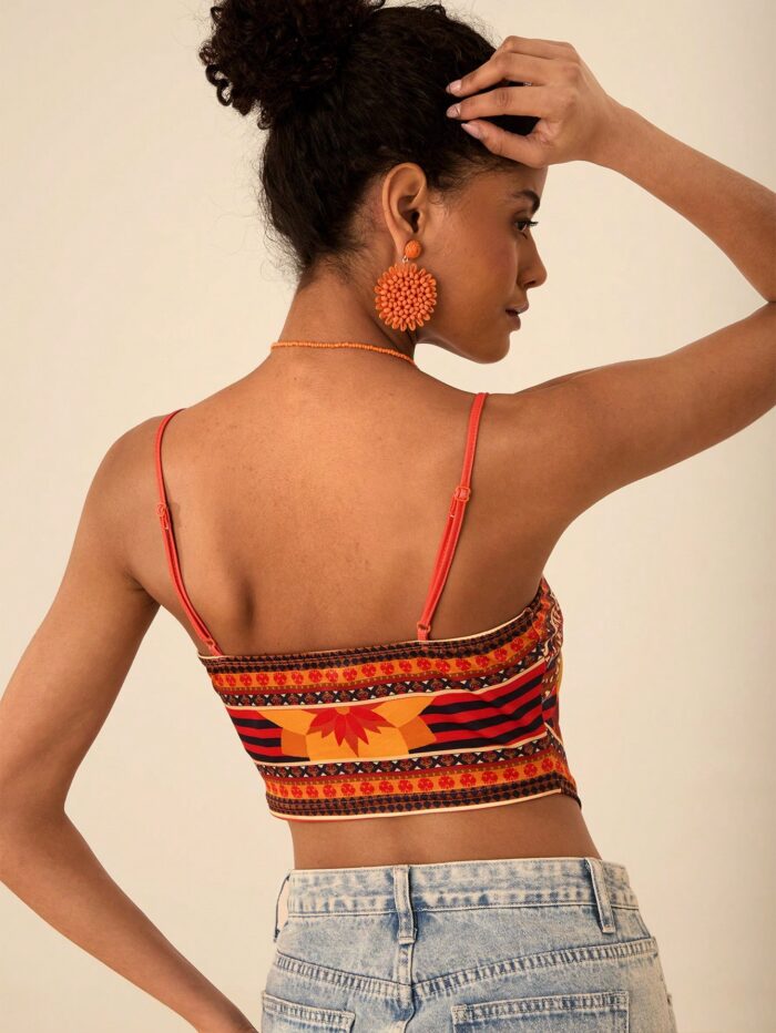 SHEIN VCAY Women's Vacation Style Striped & Floral Asymmetrical Hem Sleeveless Cami Top - Image 2