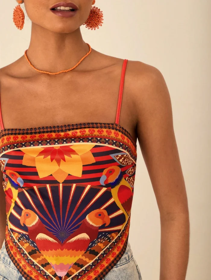 SHEIN VCAY Women's Vacation Style Striped & Floral Asymmetrical Hem Sleeveless Cami Top - Image 3