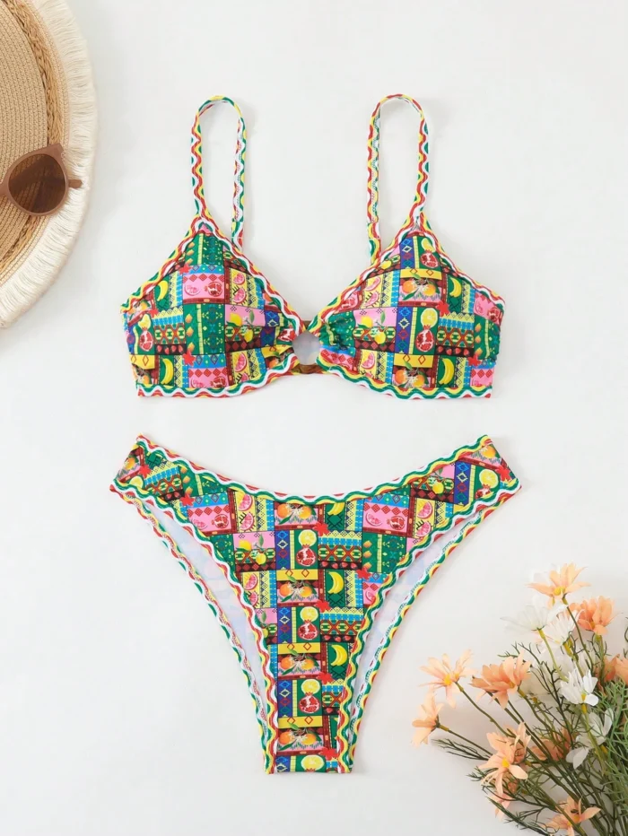 Swim Mod Springbreak Women's Vacation Party Casual Summer Beach Floral Print Wireless Bikini - Image 6