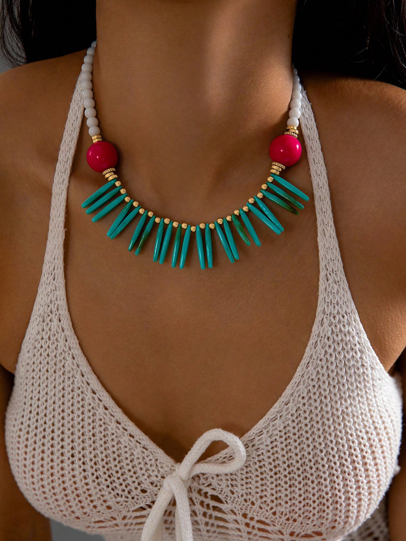 imoli 1pc Fashionable Handmade Acrylic Beaded Necklace