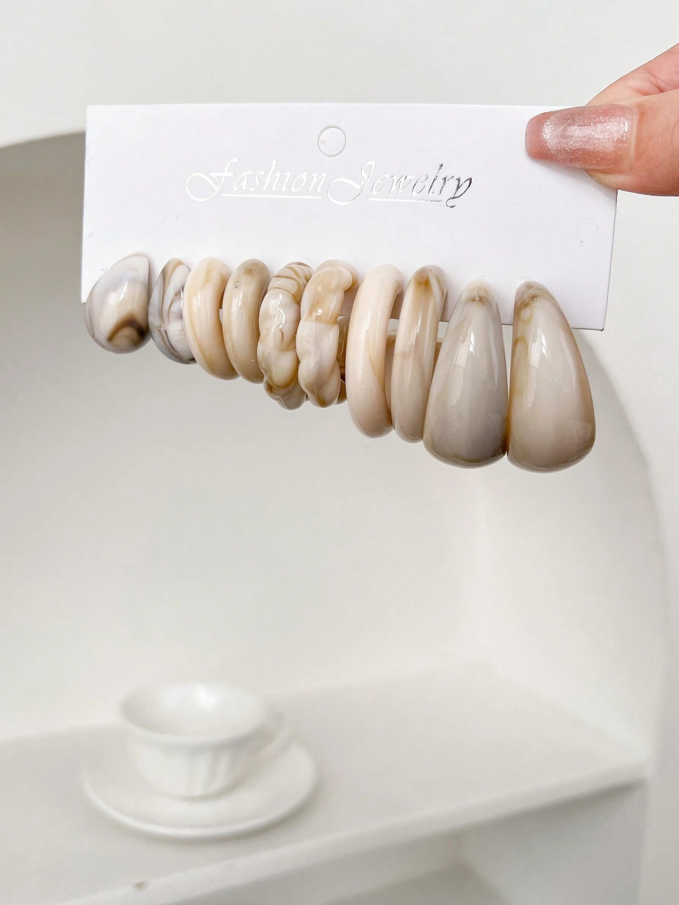 1 Set Of 5 Pairs Versatile Comma, Water Drop Cute Stud Earrings Set