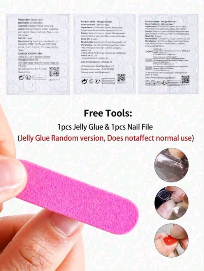 24Pcs Long Almond 3d Gelnails Makes Flower Nails Design French Tip Press On - Image 4