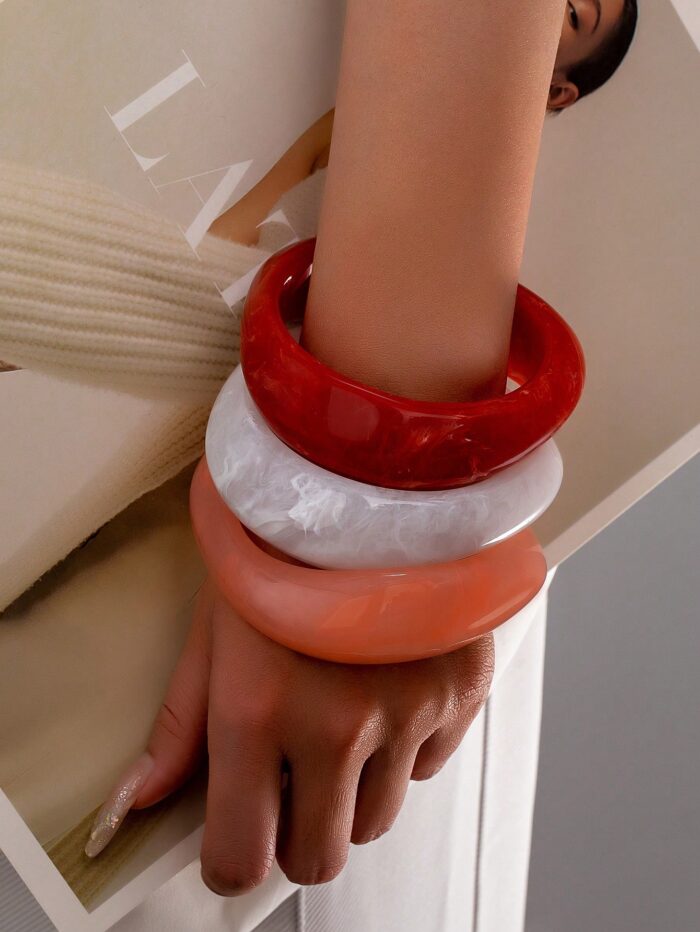 3Pcs/Pack Women Chunky Resin Cuff Bracelets Set