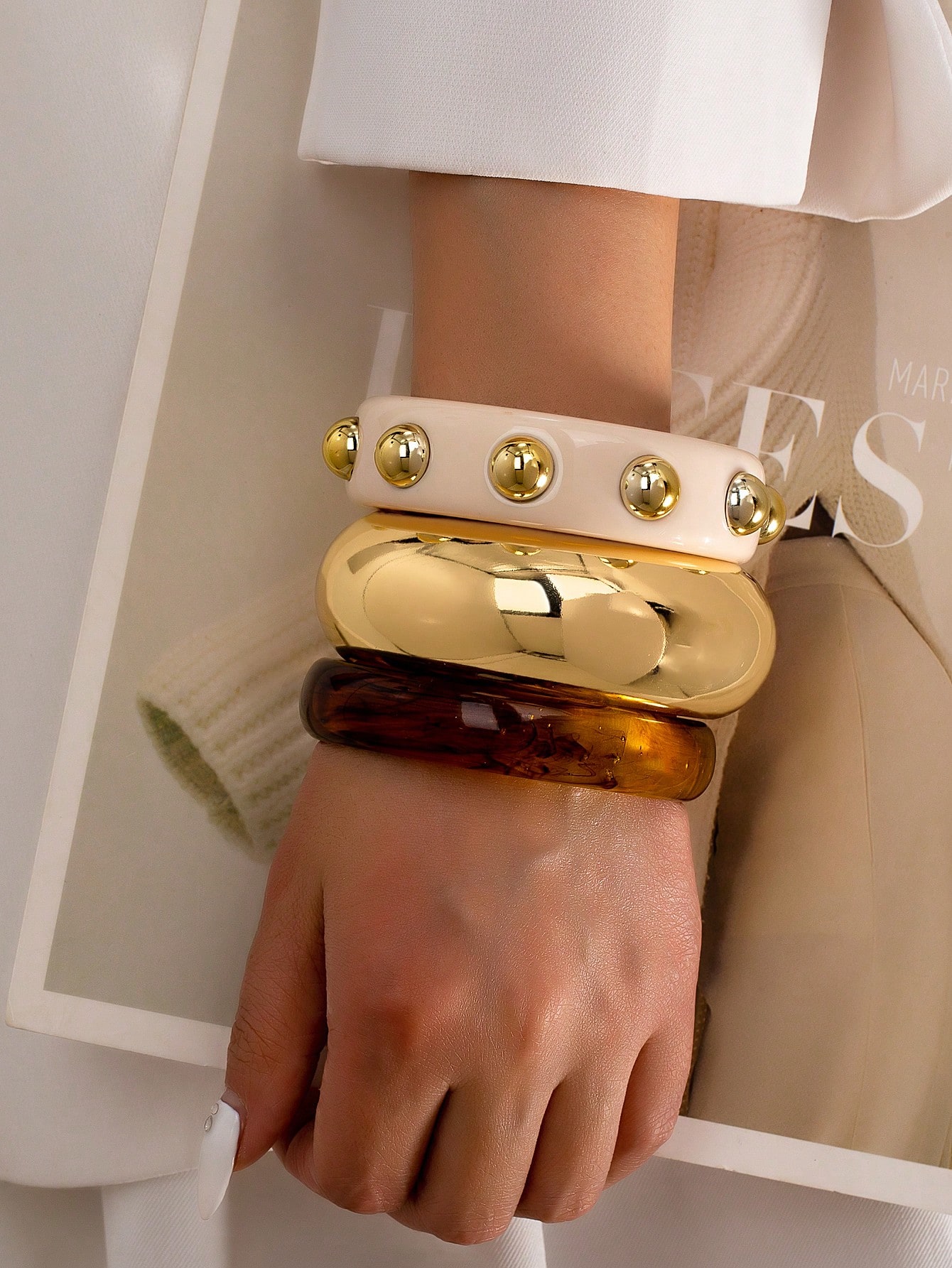 3 Pcs Women Stacked Chunky Resin Cuff Bangles Set