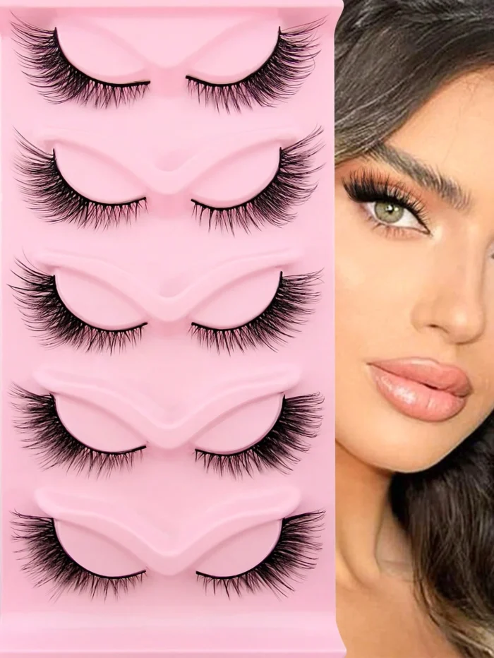 5pairs Cat Eye Volumized Faux Mink False Eyelashes