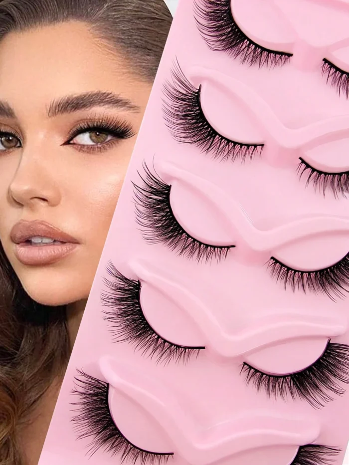5pairs Cat Eye Volumized Faux Mink False Eyelashes - Image 2