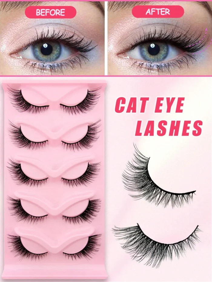 5pairs Cat Eye Volumized Faux Mink False Eyelashes - Image 3