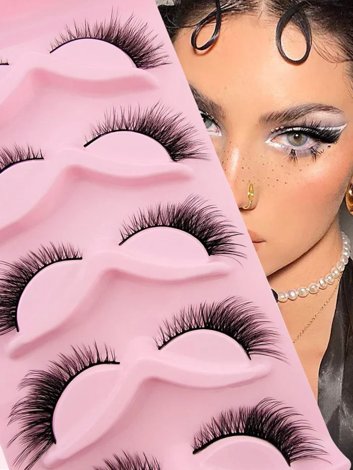 5pairs Cat Eye Volumized Faux Mink False Eyelashes - Image 7