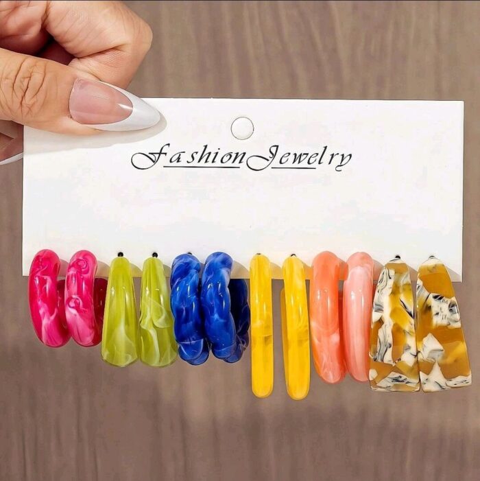 6-12pcs/Set Fashion Acrylic Resin C-Shape Earrings Combo