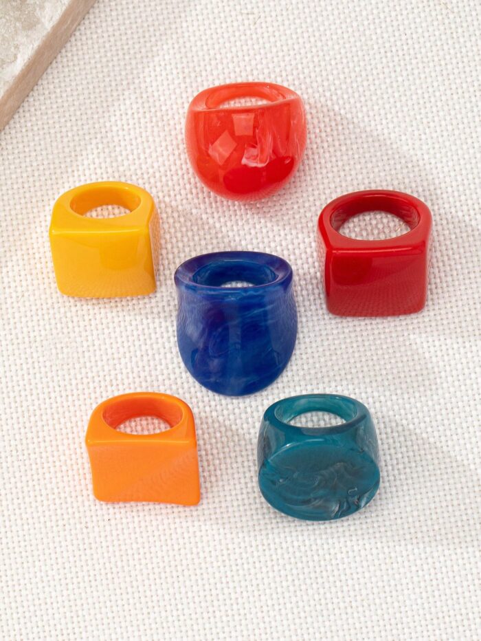 6pcs Set Vintage Exaggerated Acrylic Rings - Image 5