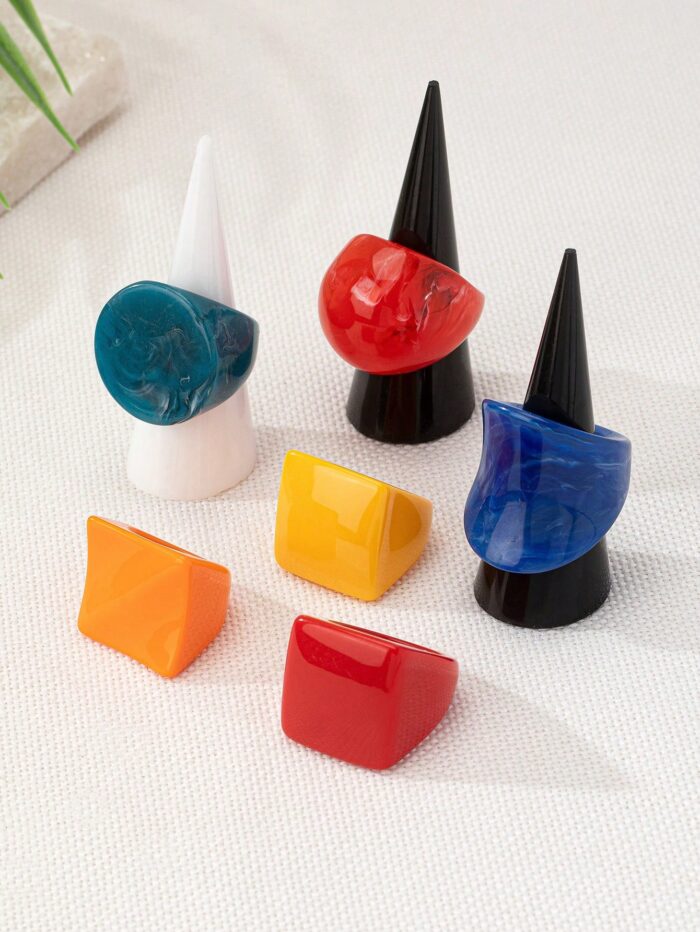 6pcs Set Vintage Exaggerated Acrylic Rings - Image 4