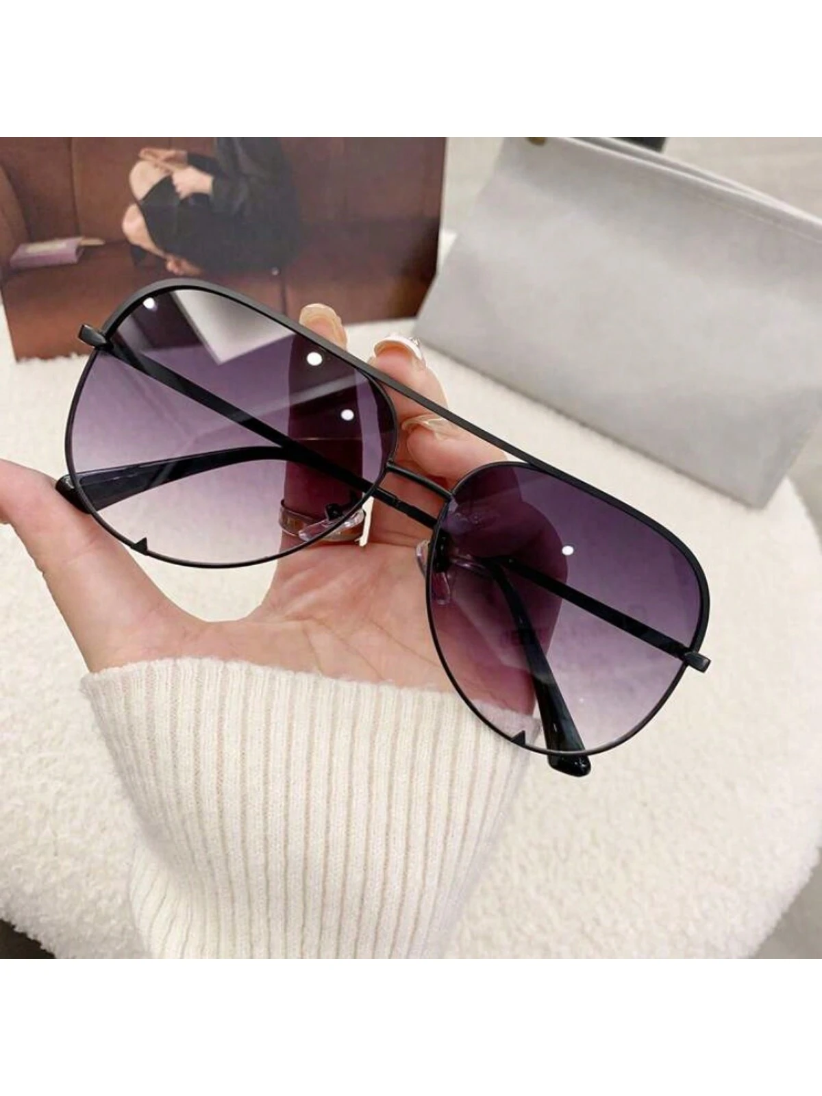 Classic Double-Bridge Vintage Oversized Frame Fashion Fashion Glasses - Image 3