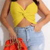 INAWLY Summer Fashion Solid Color Twist Crop Camisole Top