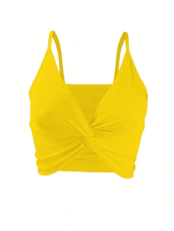 INAWLY Summer Fashion Solid Color Twist Crop Camisole Top - Image 3