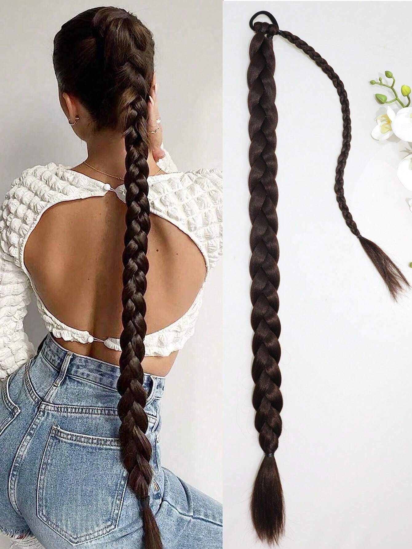 Long Ponytail Hair Extensions, Straight Women's 26inch Braided Straight Winding Hair Extensions