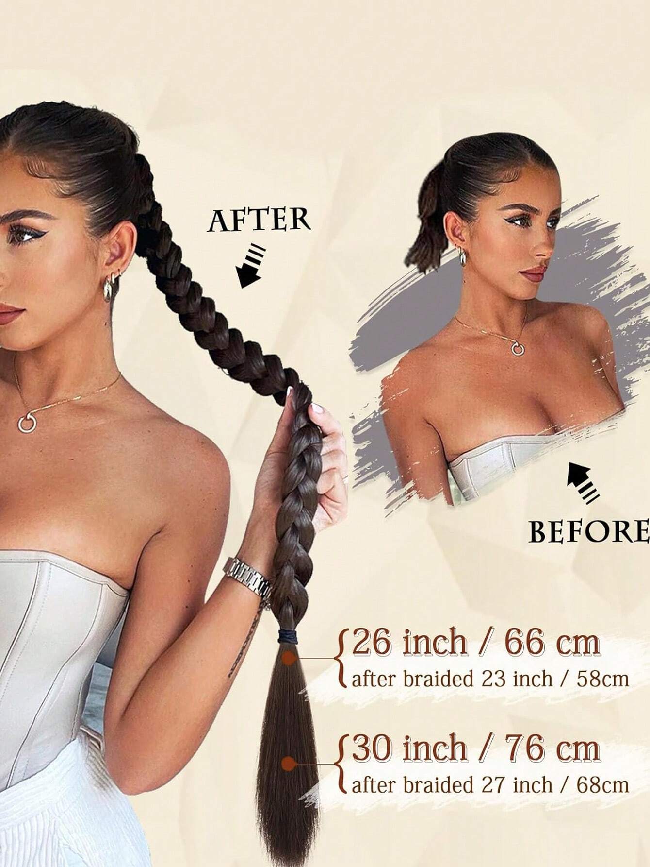 Long Ponytail Hair Extensions, Straight Women's 26inch Braided Straight Winding Hair Extensions - Image 9