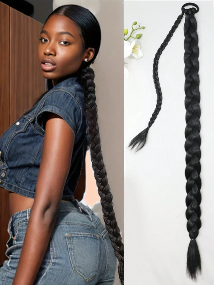 Long Ponytail Hair Extensions, Straight Women's 26inch Braided Straight Winding Hair Extensions - Image 2