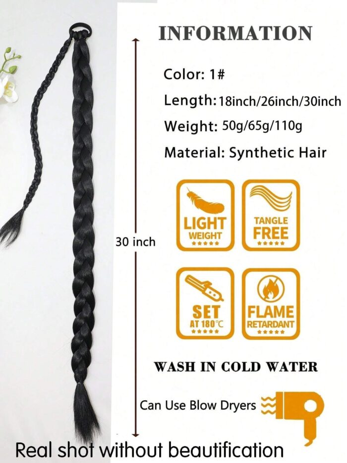 Long Ponytail Hair Extensions, Straight Women's 26inch Braided Straight Winding Hair Extensions - Image 3