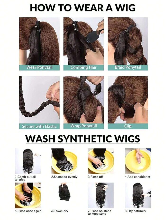 Long Ponytail Hair Extensions, Straight Women's 26inch Braided Straight Winding Hair Extensions - Image 7