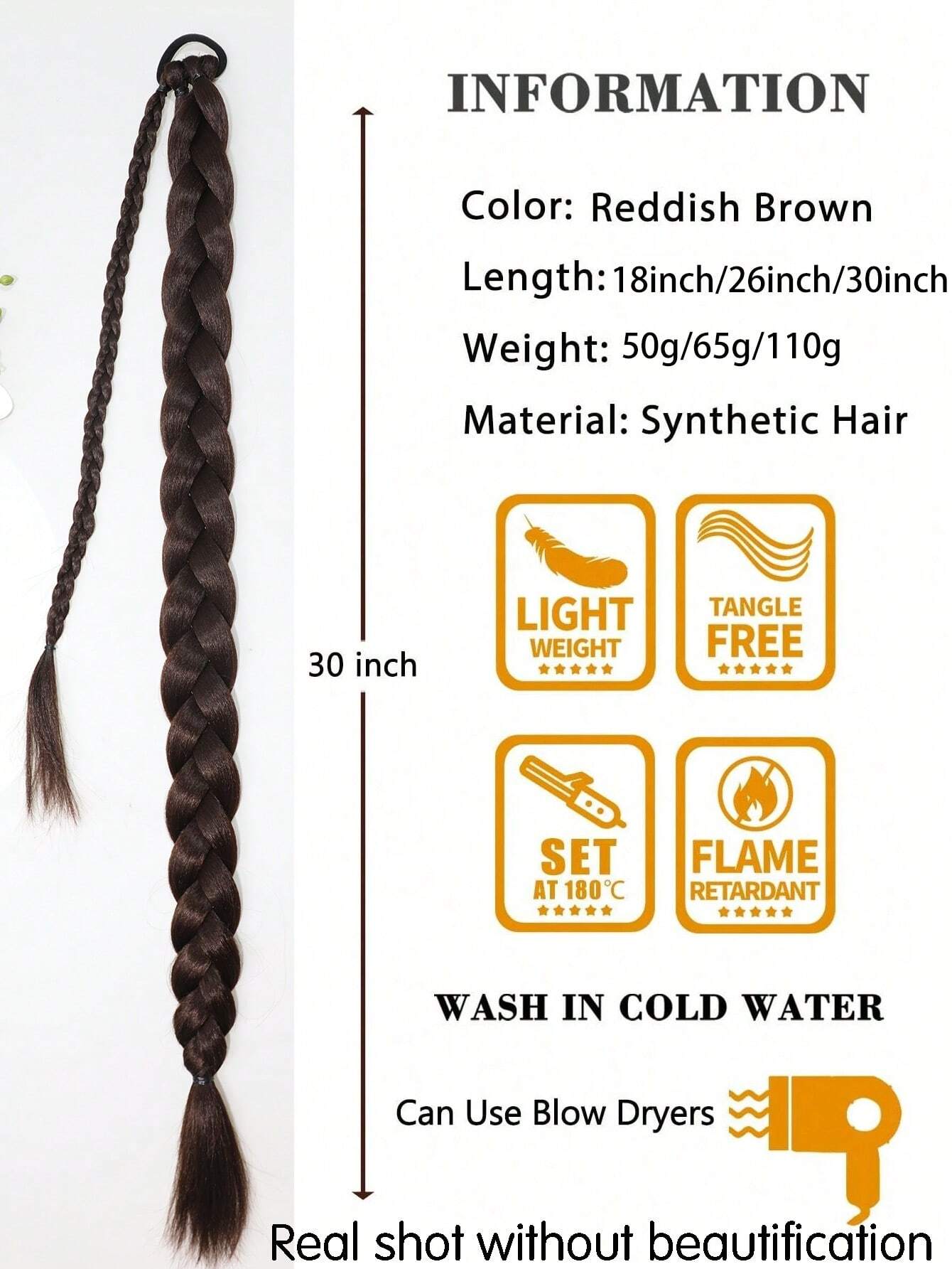 Long Ponytail Hair Extensions, Straight Women's 26inch Braided Straight Winding Hair Extensions - Image 5