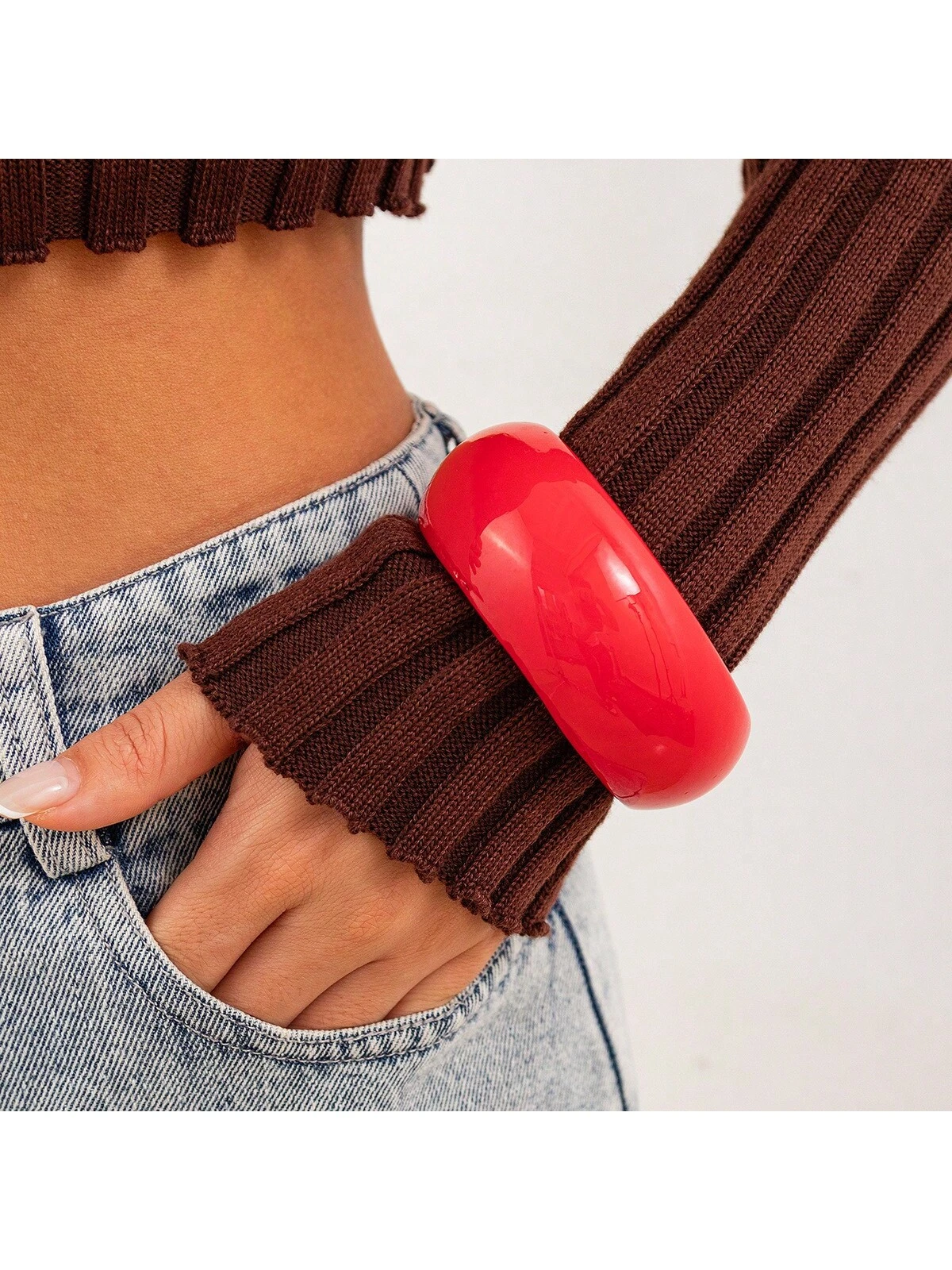 Retro European Style Personalized Artistic Resin Textured Oversized Geometric Round Acrylic Bangle Bracelet