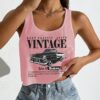 SHEIN EZwear Women's Casual Vintage Car Graphic Pink Loose Cropped Tank Top