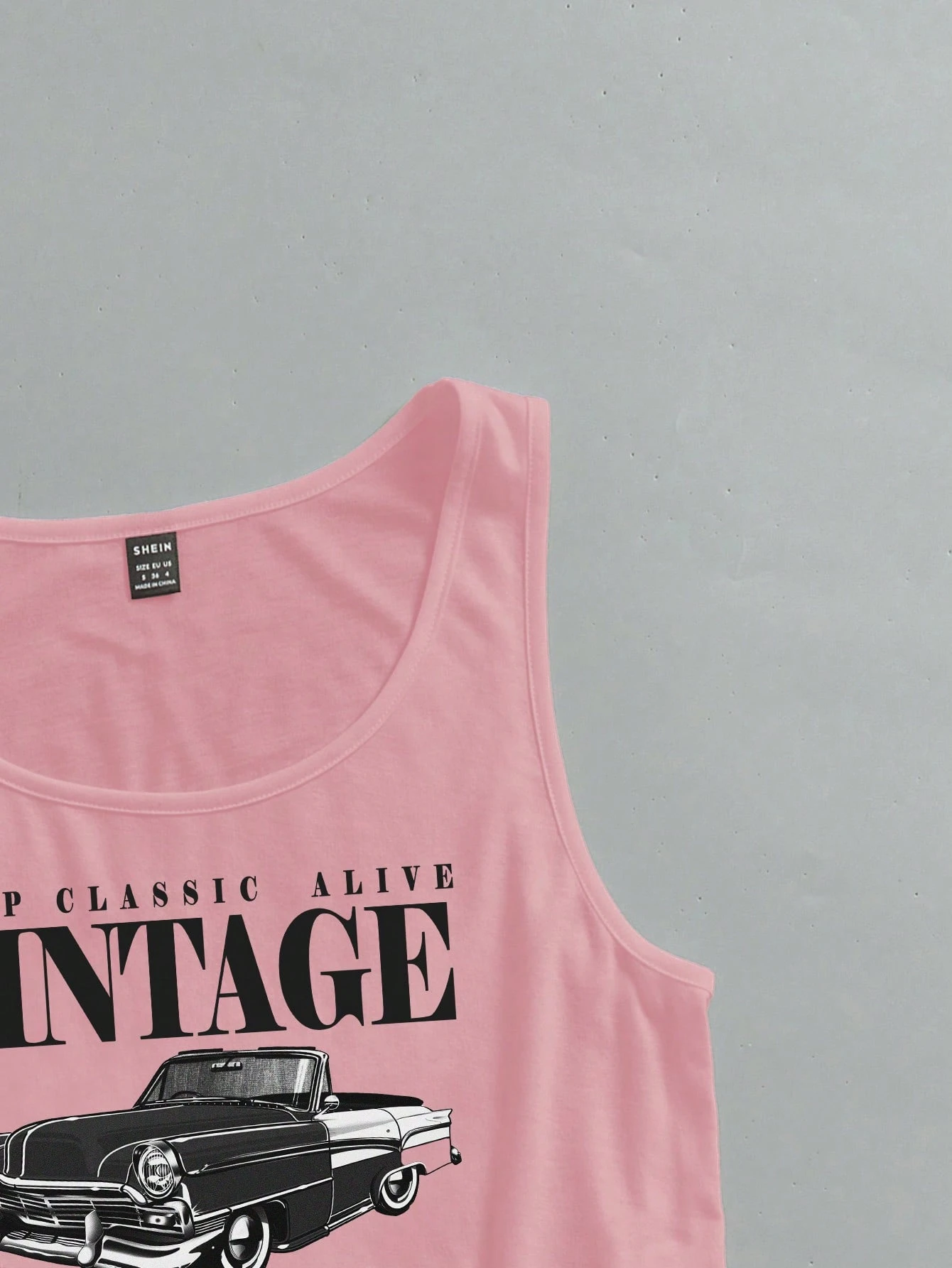 SHEIN EZwear Women's Casual Vintage Car Graphic Pink Loose Cropped Tank Top - Image 4