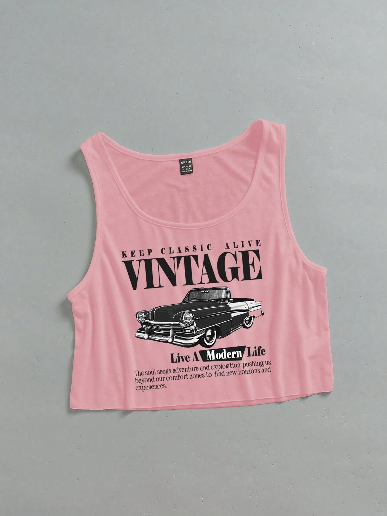 SHEIN EZwear Women's Casual Vintage Car Graphic Pink Loose Cropped Tank Top - Image 5