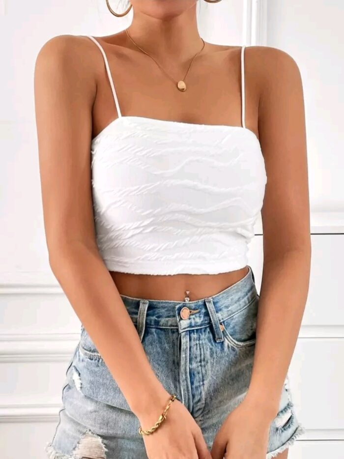 SHEIN Essnce Women's Summer White Top Solid Crop Cami Top - Image 3