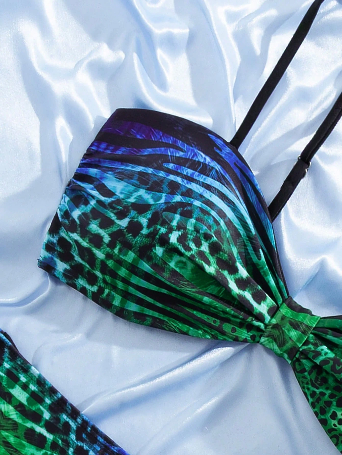 Summer Colorblock Mixed Leopard Print Twist Design Spaghetti Strap Split Bikini - Image 7