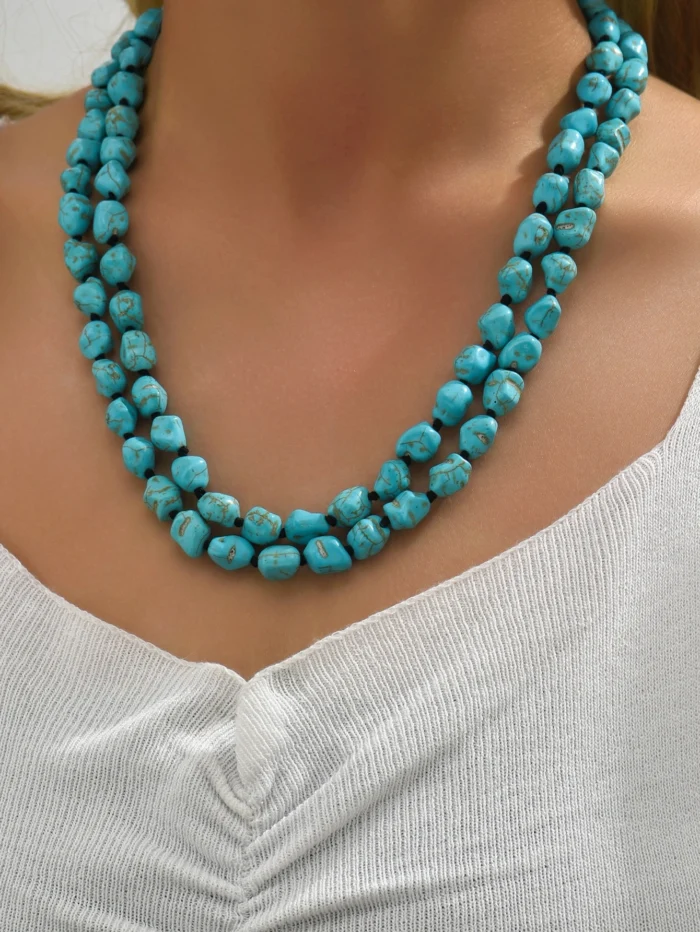 Turquoise Beaded Layered Necklace - Image 2