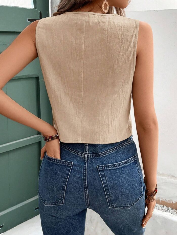 Vivid Eden Women Plain Color Single Breasted V-Neck Casual Tank Top - Image 2