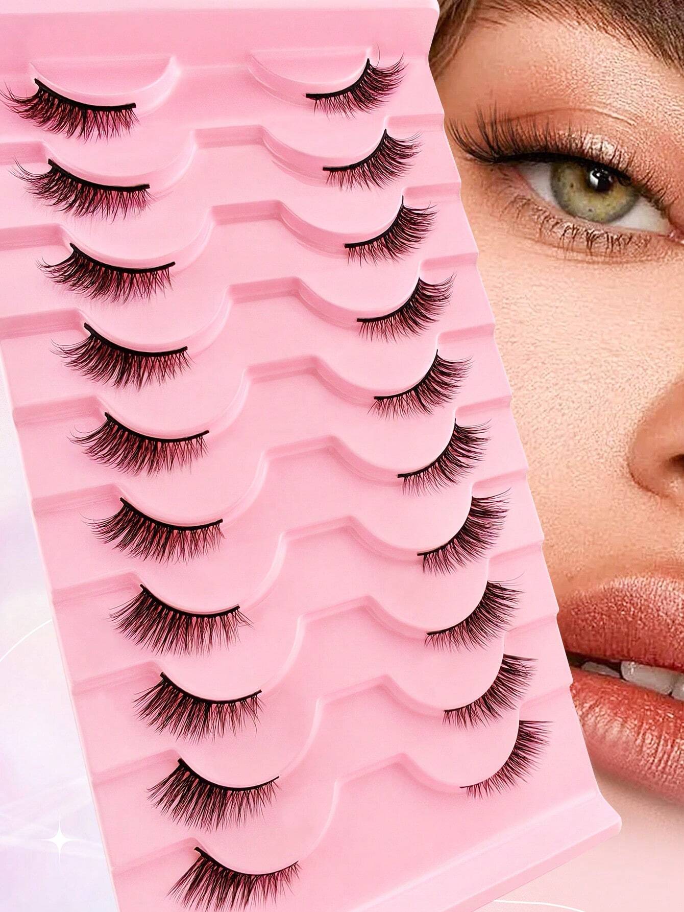 10 Pairs Half Lashes Natural Look Wispy Fluffy Cat Eye Look Natural - Image 2
