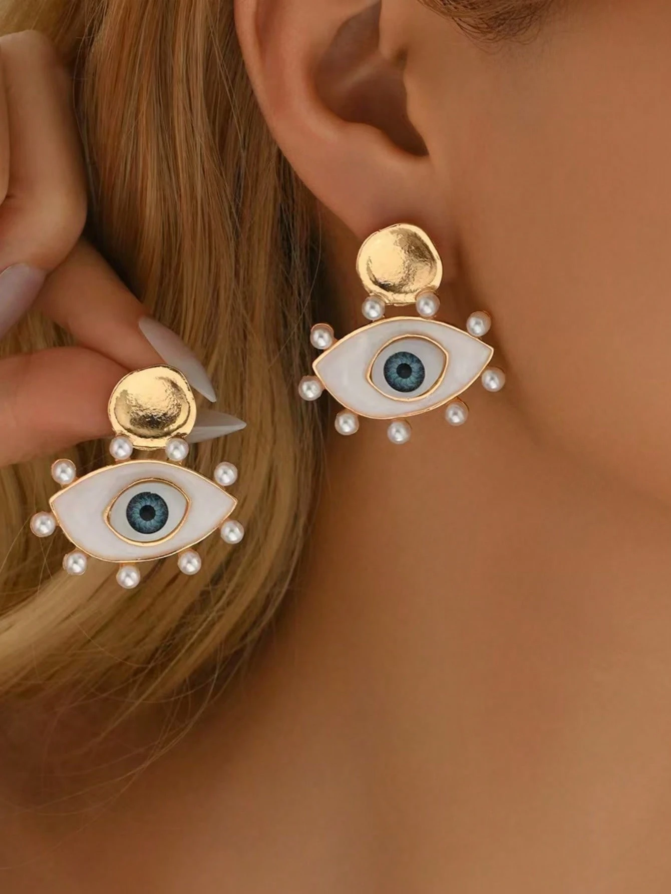 1 Pair Vintage Pearl Enamel Glazed Stud Earrings, Retro Niche Earrings