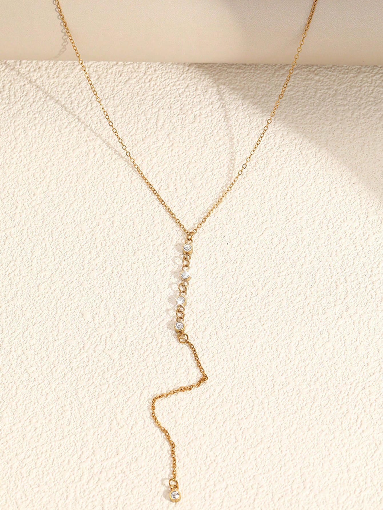 1pc 18K Gold Plated Stainless Steel Y-Shaped Tassel Beaded Long Necklace - Image 3
