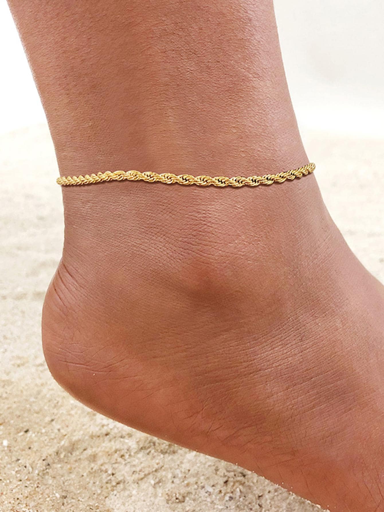 1pc Fashionable Stainless Steel Twist Design Anklet