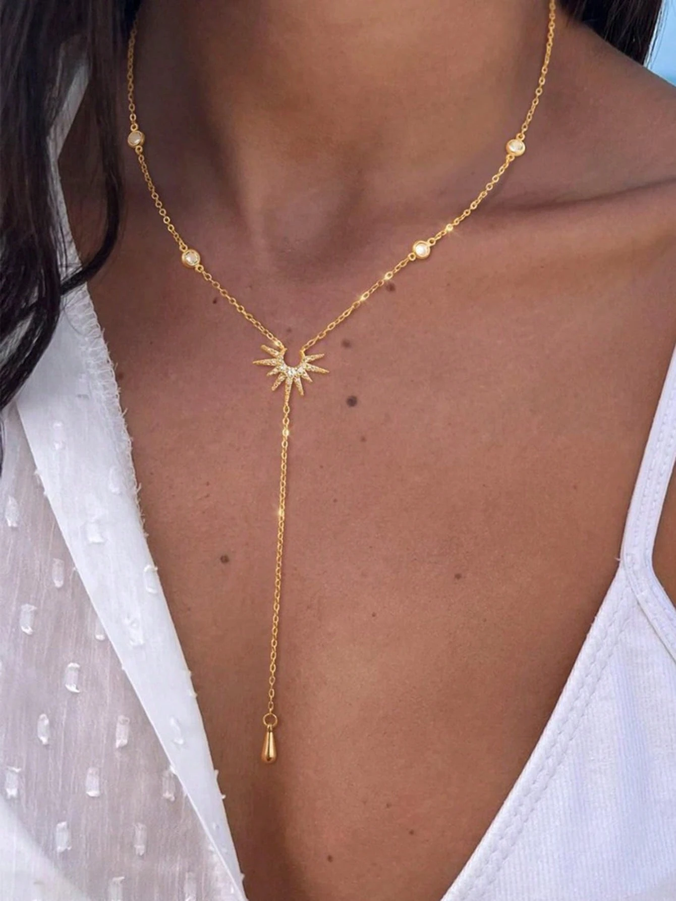 1pc Women's Statue Of Liberty Golden Y-Shaped Chain With Long Tassel Charm Necklace - Image 2