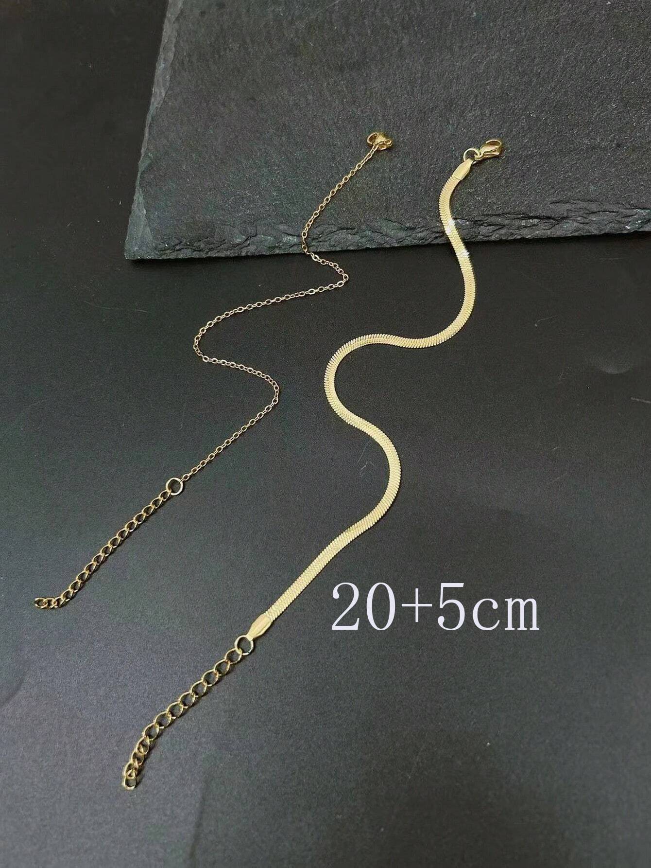 2 Pieces/Set Gold Stainless Steel Electroplated 18K Flat Chain Anklet Set - Image 5