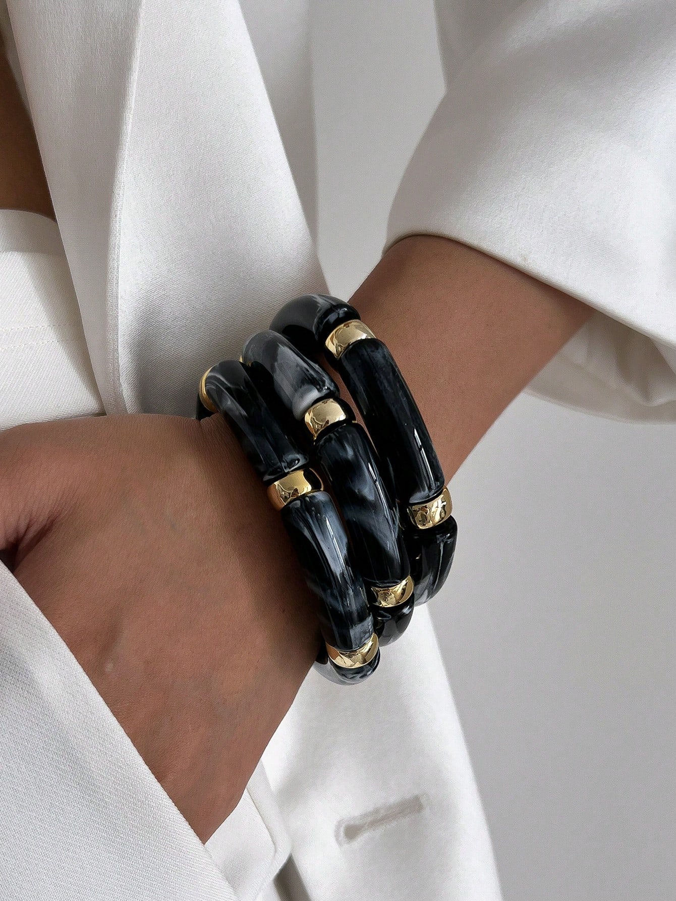 3pcs Vintage Acrylic Bamboo Bead Stacking Bracelets