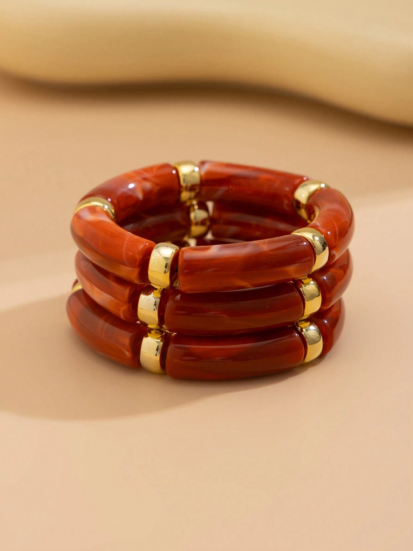 3pcs Vintage Acrylic Bamboo Bead Stacking Bracelets