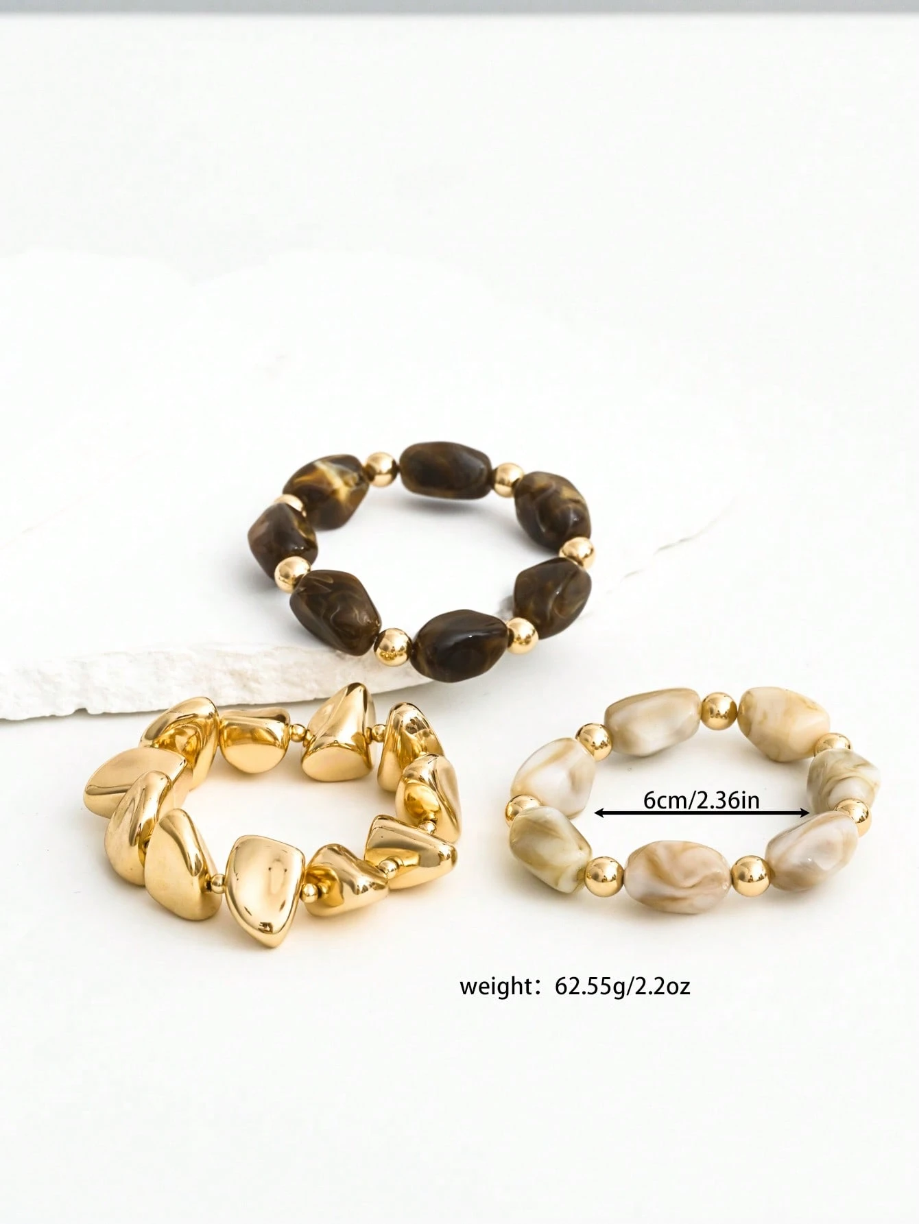 3pcs Vintage Multi-Layer Brown Acrylic Beaded Bracelet - Image 3