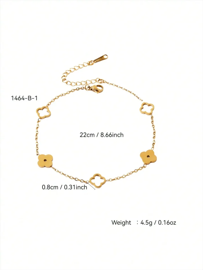 TONSI 1pc Elegant Stainless Steel 18k Gold Plated Clover Anklet - Image 4