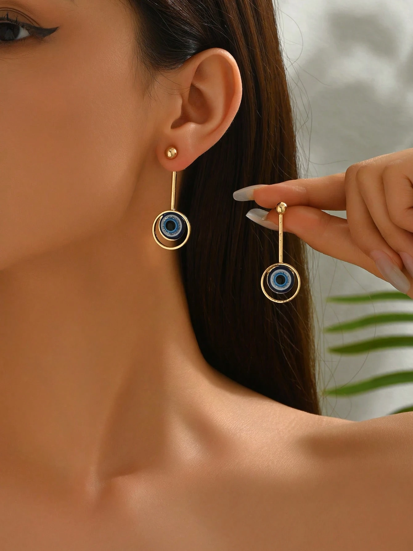 1 Pair Minimalist & Unique Women Fashion Earrings, Vintage Turkish Blue Eye Pendant