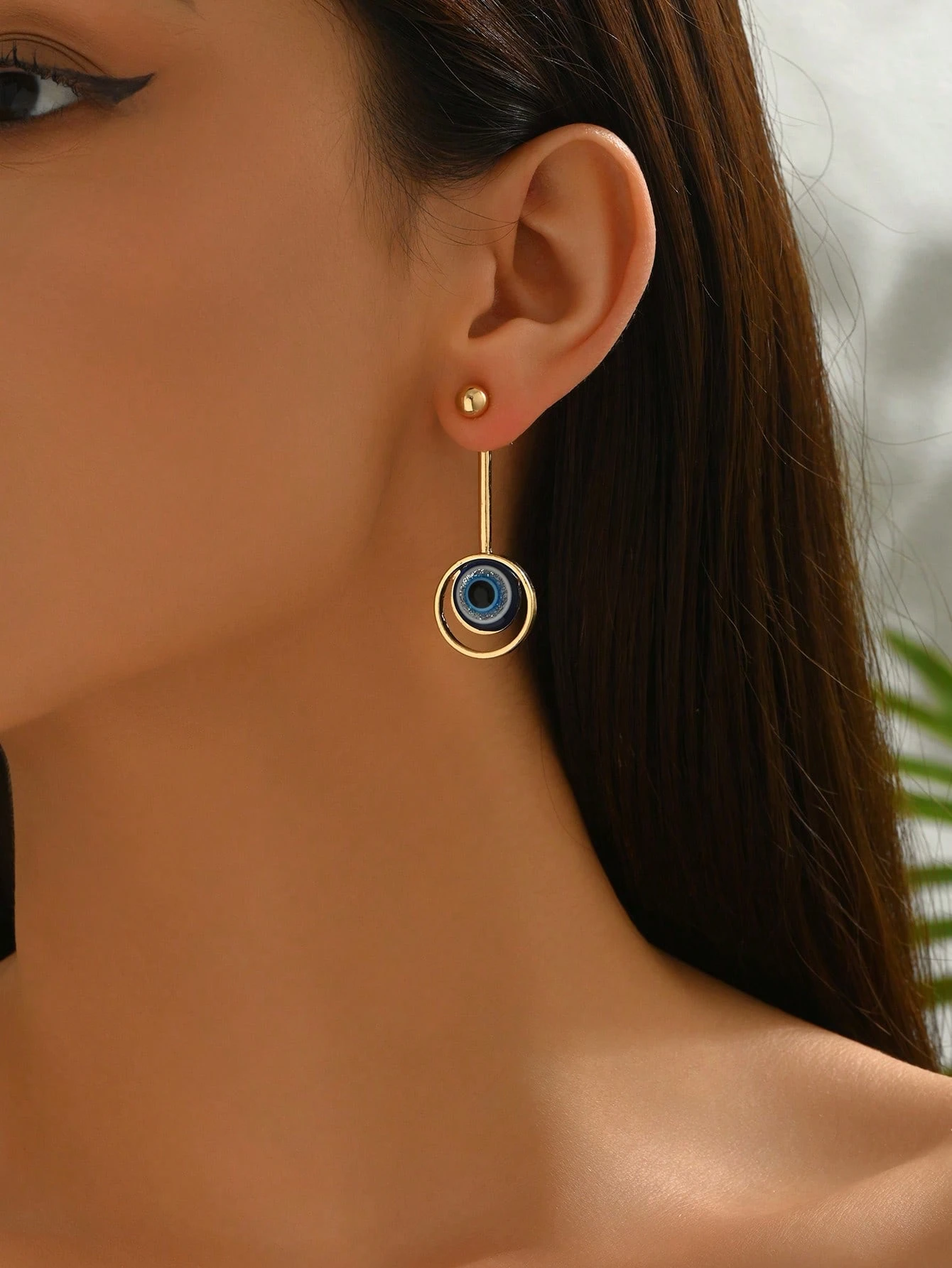 1 Pair Minimalist & Unique Women Fashion Earrings, Vintage Turkish Blue Eye Pendant - Image 2