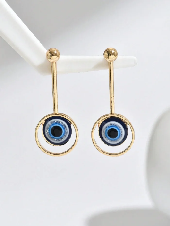 1 Pair Minimalist & Unique Women Fashion Earrings, Vintage Turkish Blue Eye Pendant - Image 3