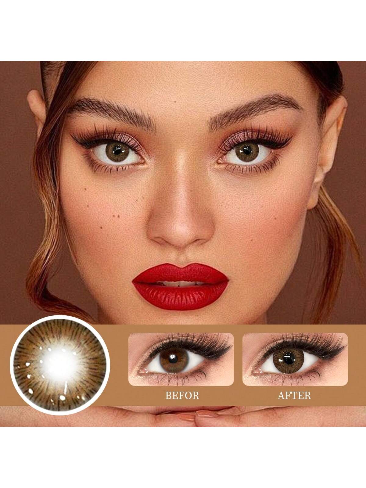 1 Pair Of Dark Brown Colored Contact Lenses,  Disposable Large Diameter - Image 2