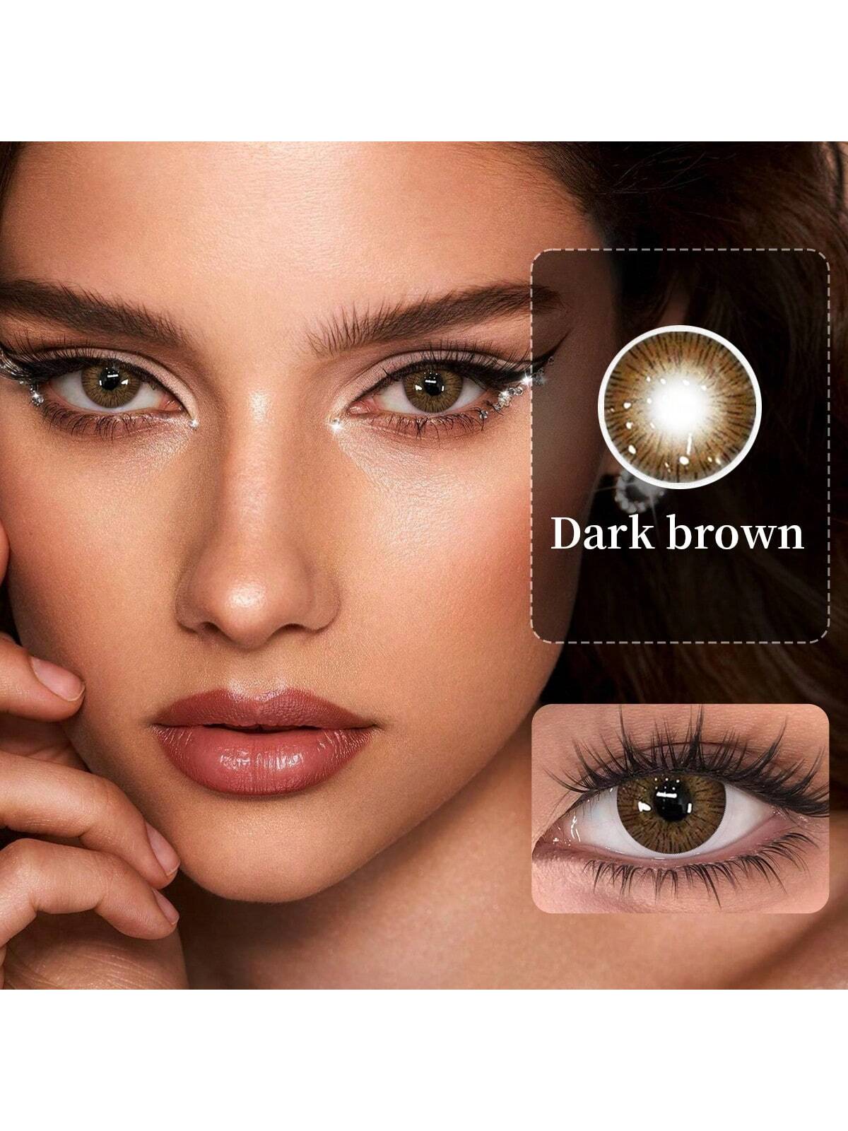 1 Pair Of Dark Brown Colored Contact Lenses,  Disposable Large Diameter - Image 3