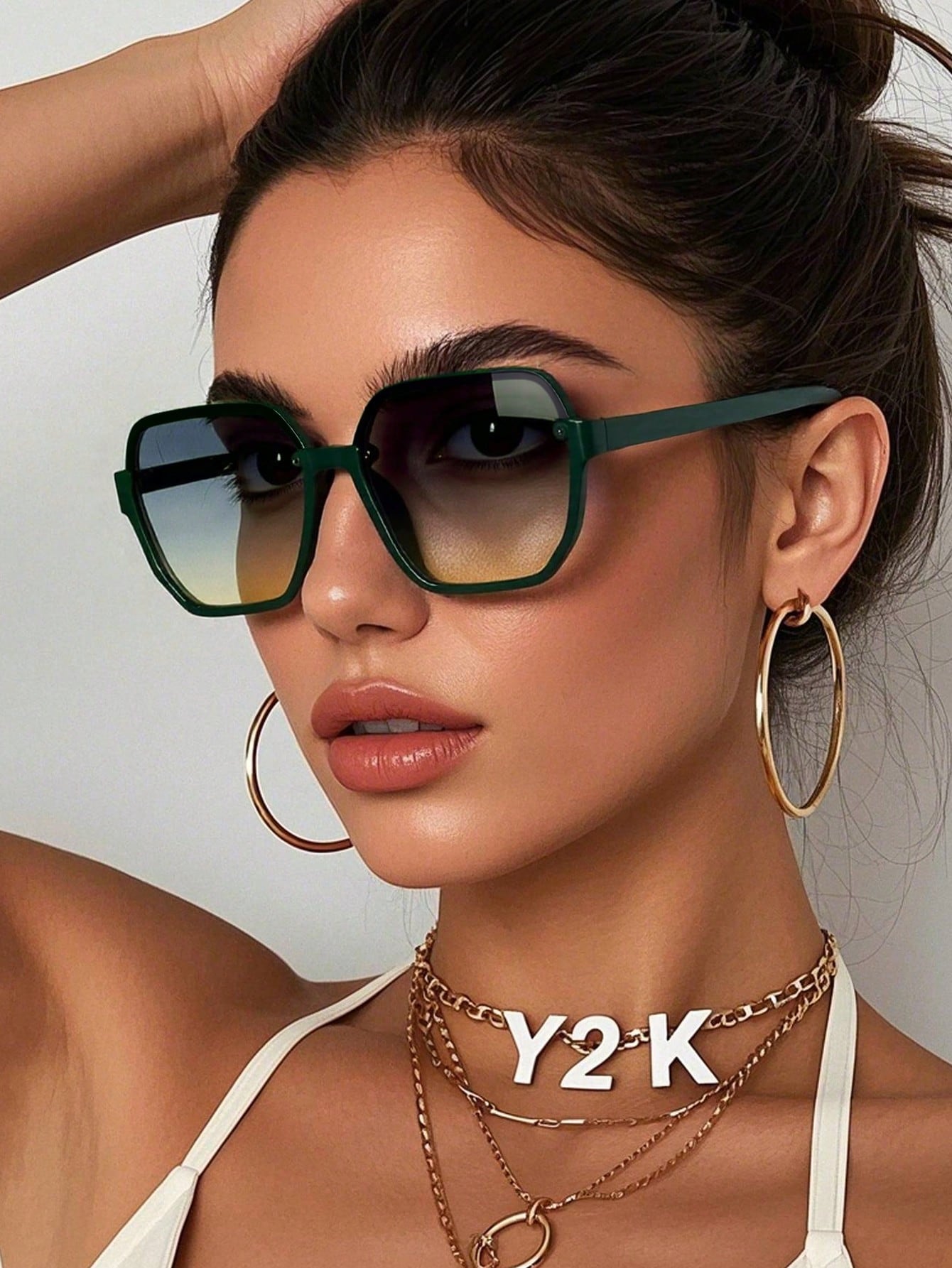 1 Pc Women Y2K Vintage Square Frame Green Full Frame Fashion Fashion Glasses